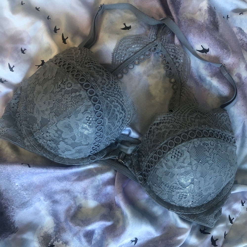 Lace Front-Close Push-Up Bra in Blue